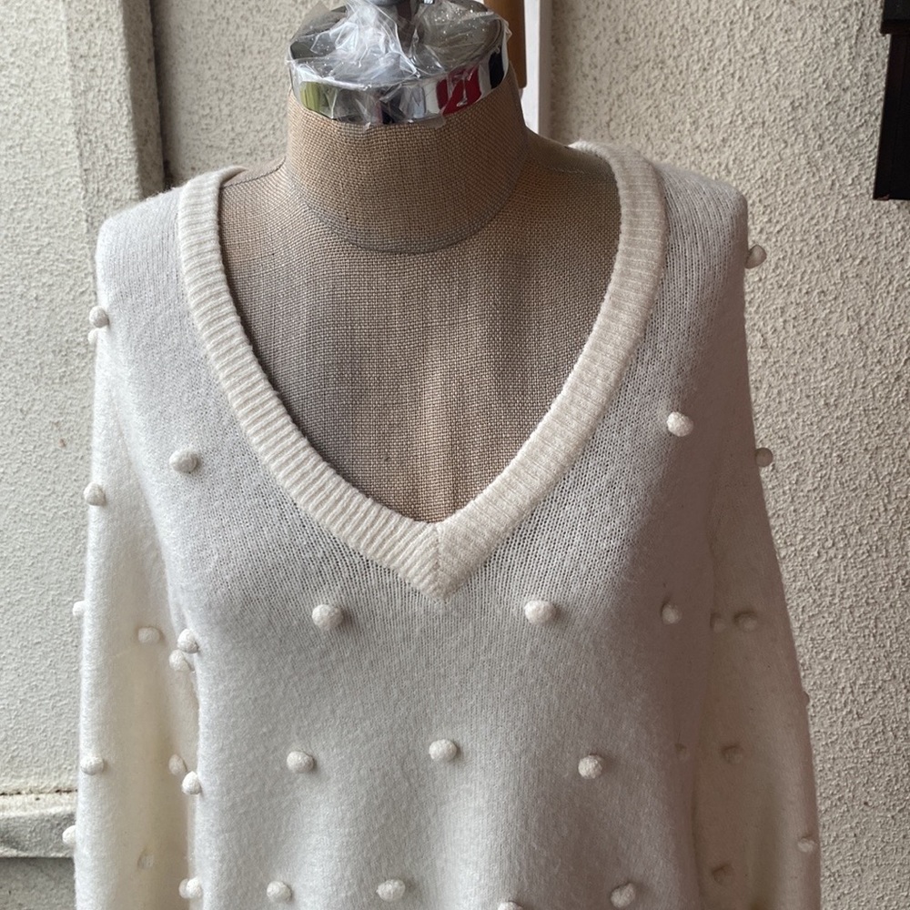 Madewell Bobble Dashboard winter white V-Neck wool blended cozy yarn sweater - Picture 5 of 14